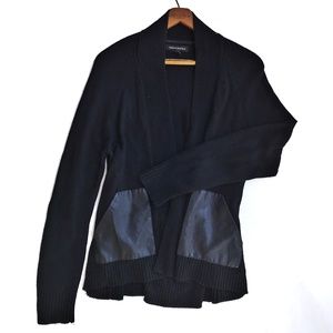 {Banana Republic}Faux Leather Pocket Wool Cardigan